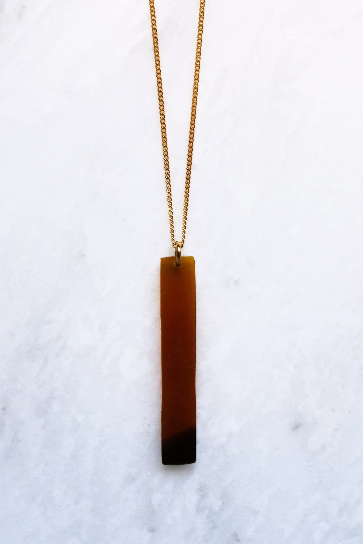 16K Gold Plated Brass Buffalo Horn Minimalist Bar Pendant Necklace