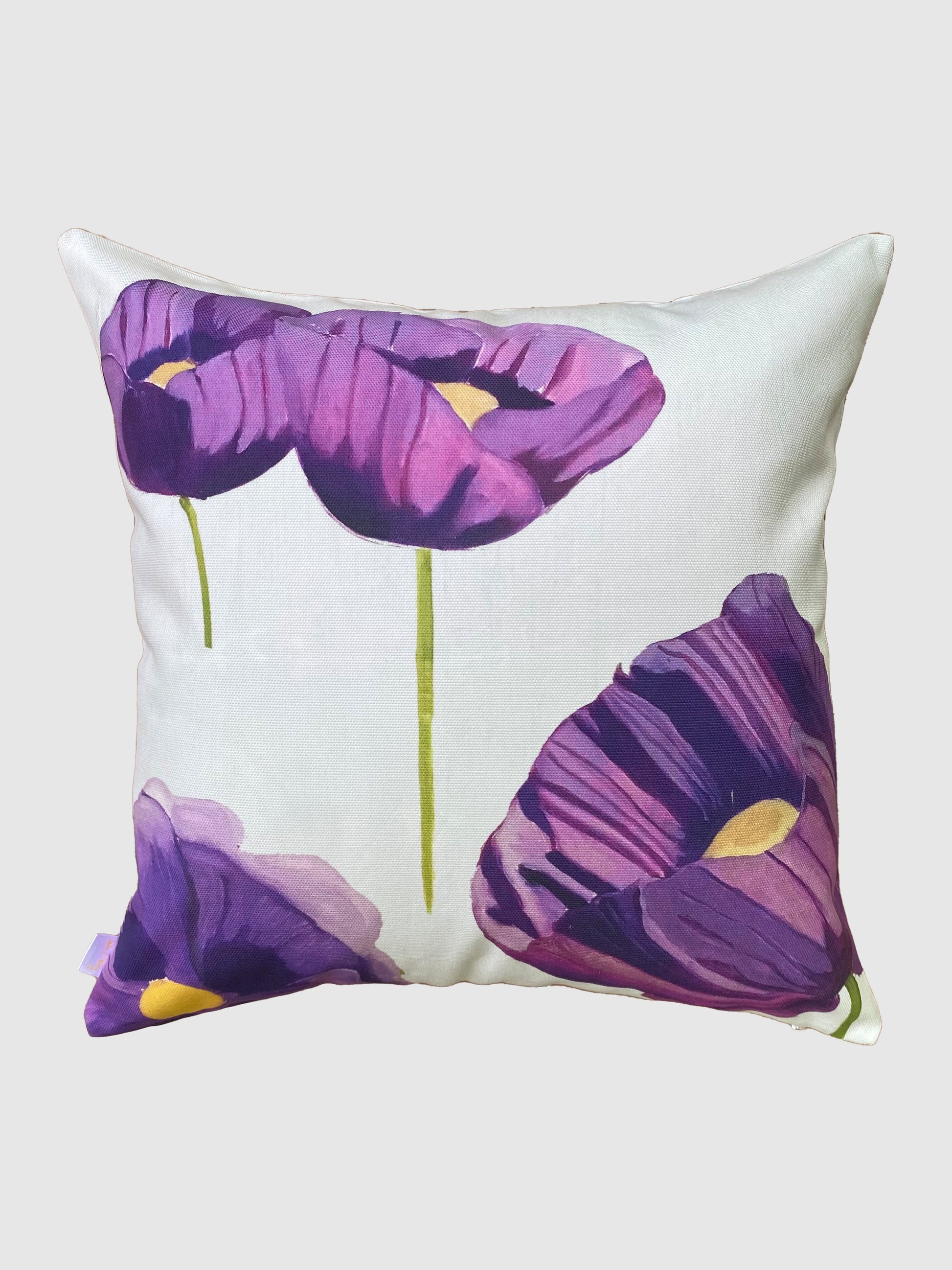 Cotton Canvas Throw Pillow Purple Poppies on Snow