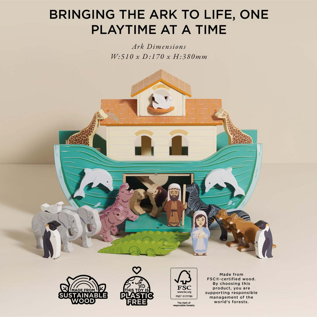 Wooden Noah's Ark with 20 Hand-Painted Animals