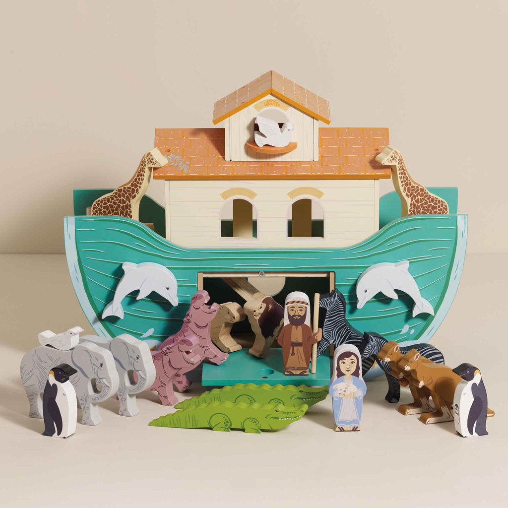 Wooden Noah's Ark with 20 Hand-Painted Animals