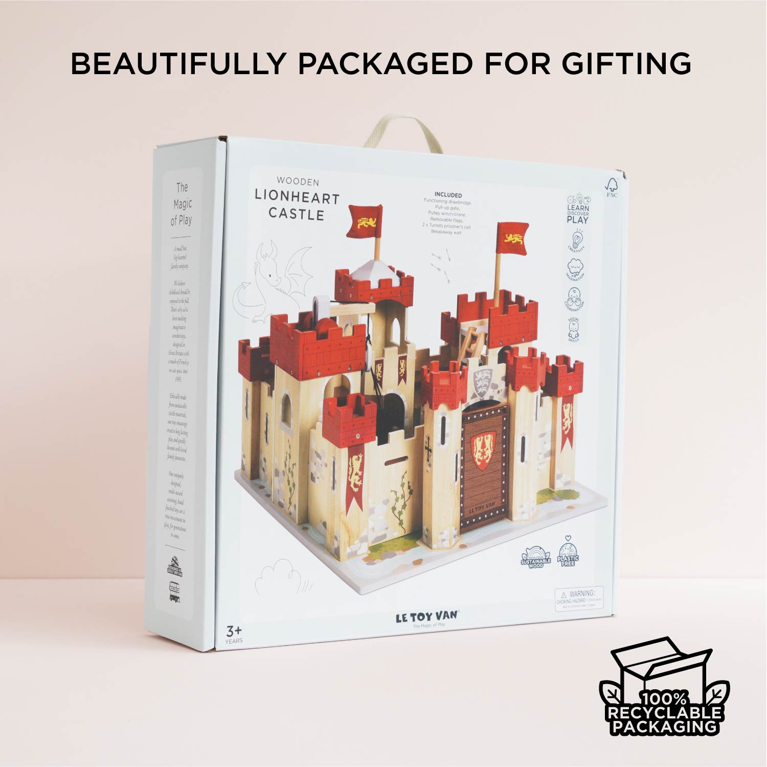 Wooden Castle with Working Drawbridge and Towers