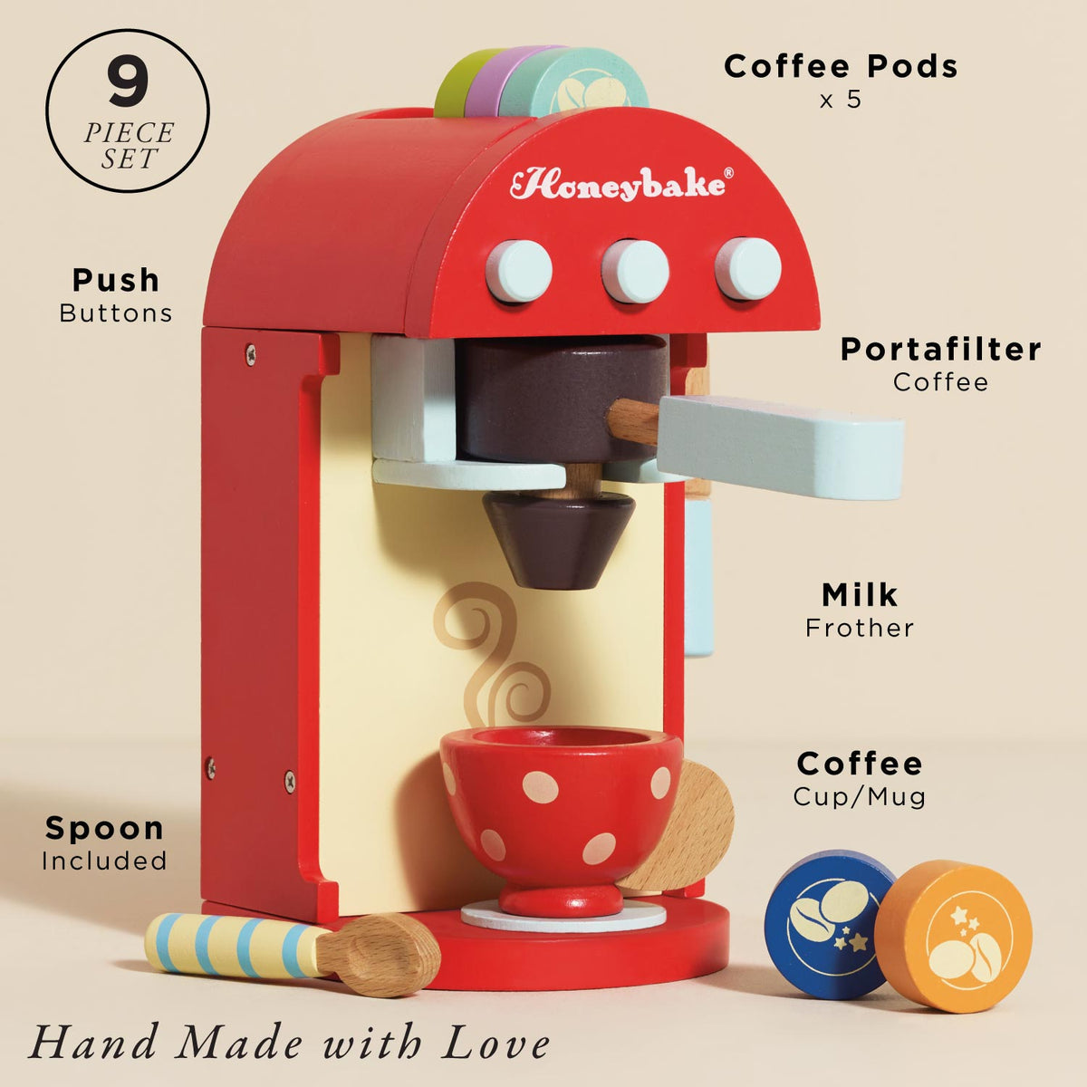 Wooden Toy Coffee Machine & Pods