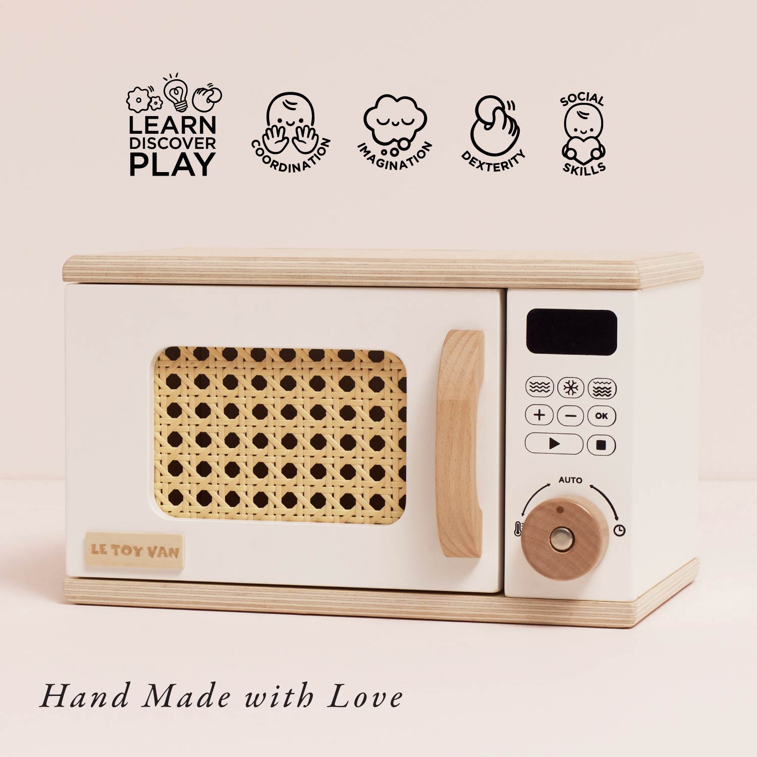 Wooden Toy Microwave with Rattan Door