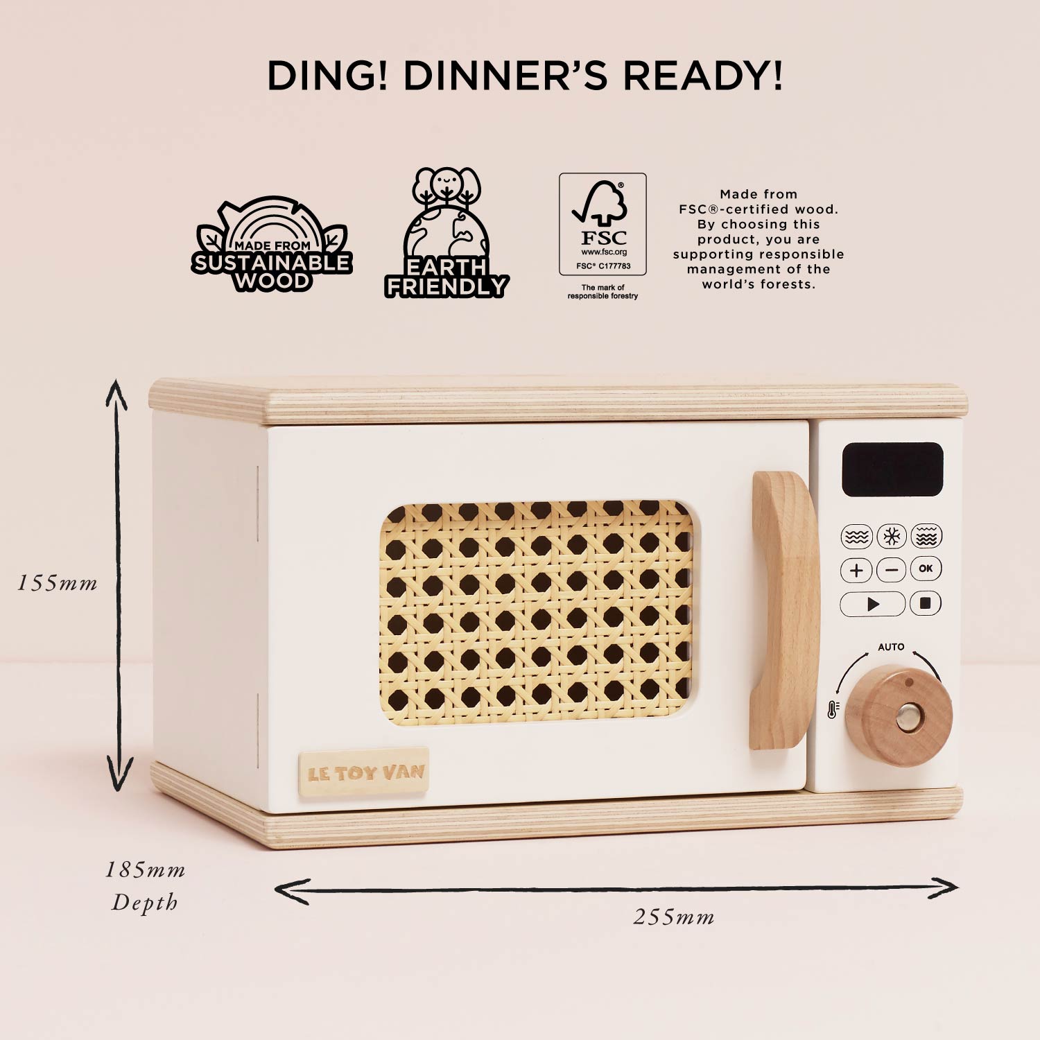Wooden Toy Microwave with Rattan Door