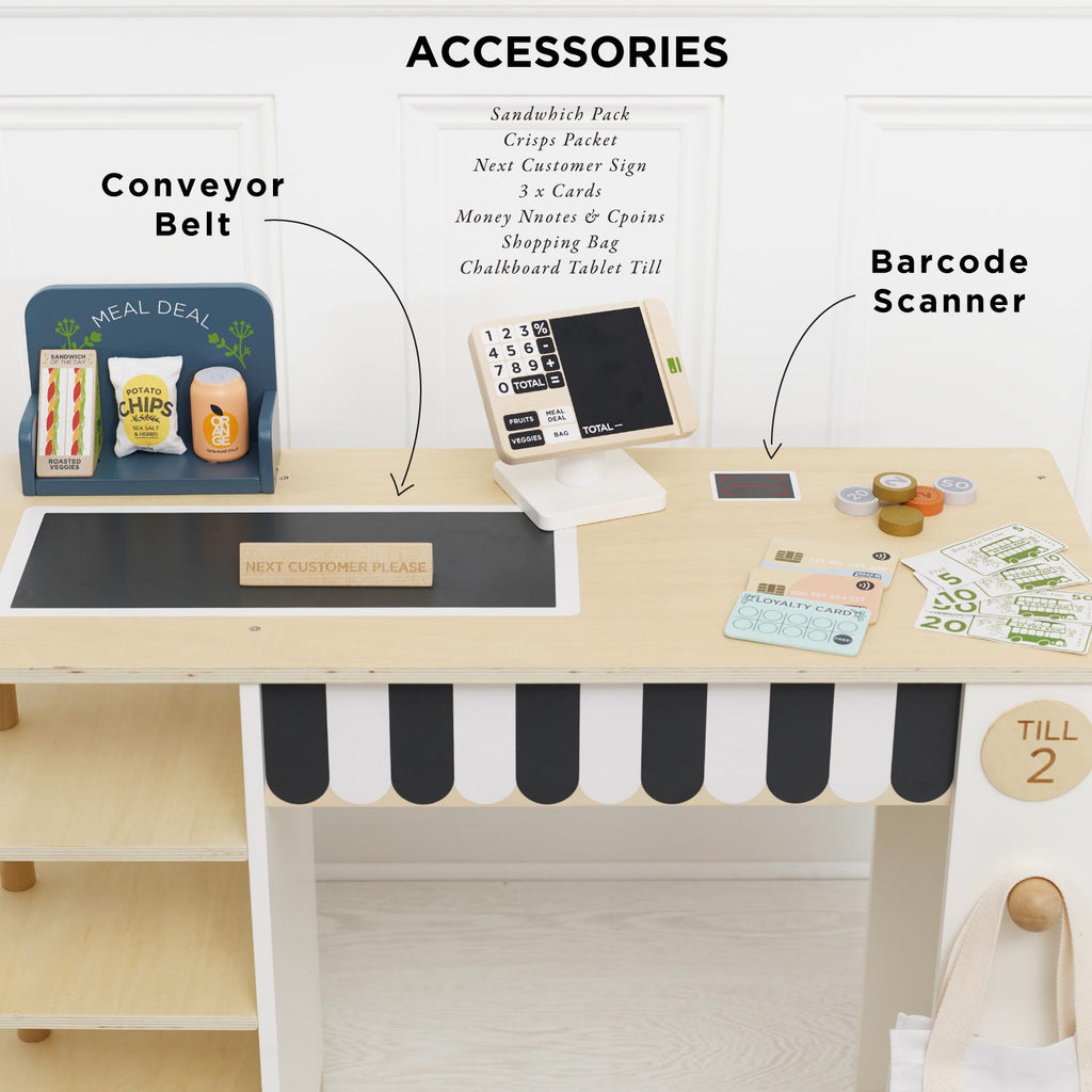 Wooden Supermarket Till Checkout and Accessories Set