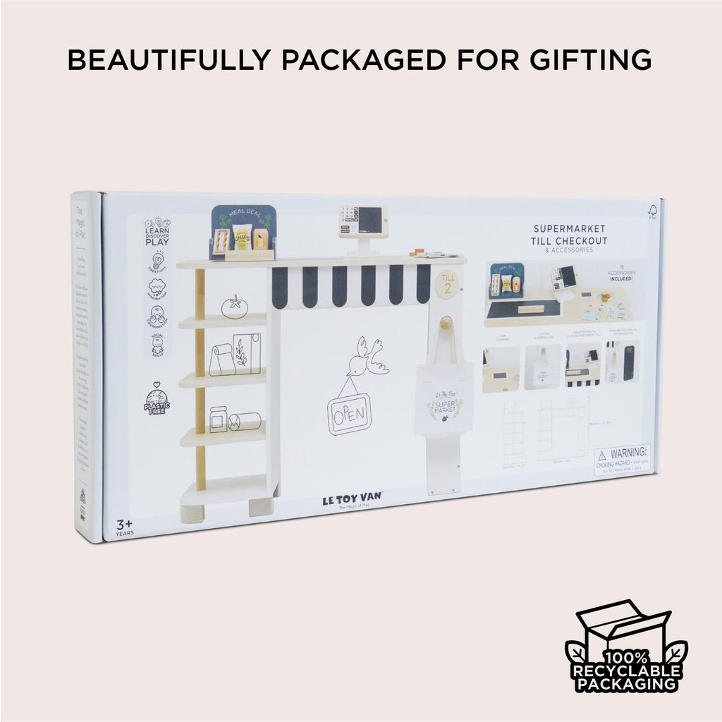 Wooden Supermarket Till Checkout and Accessories Set