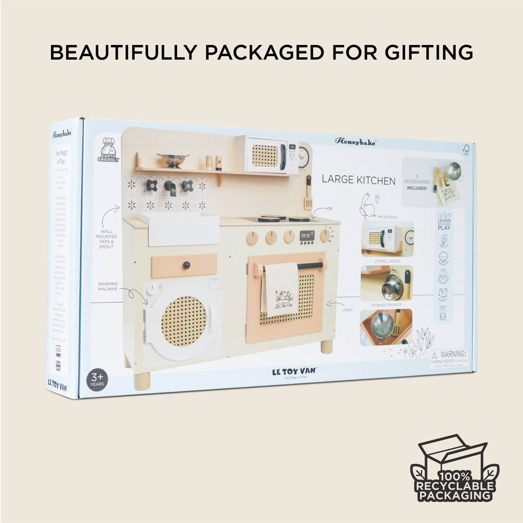 Rattan Wooden Play Kitchen with Accessories