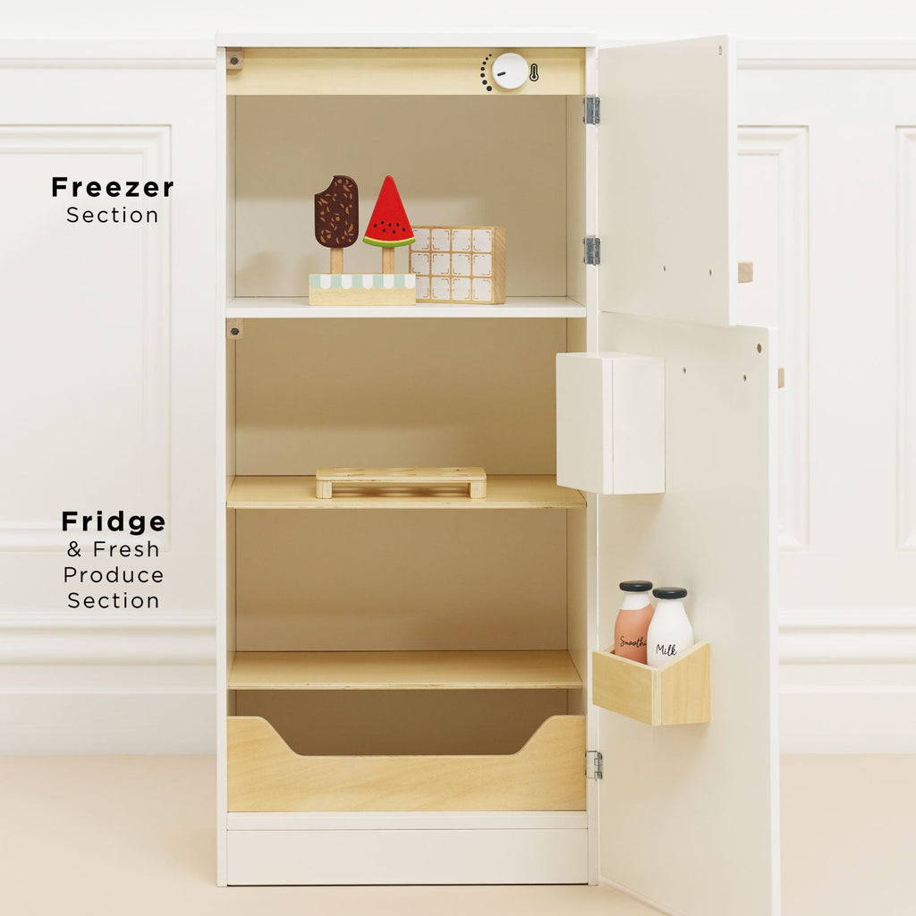 Wooden Fridge Freezer with Retro Style and Play Accessories