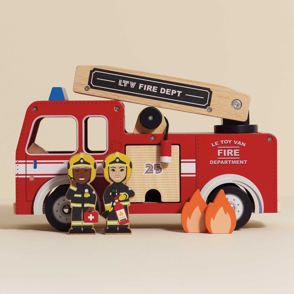 Wooden Fire Engine with Firefighter Characters