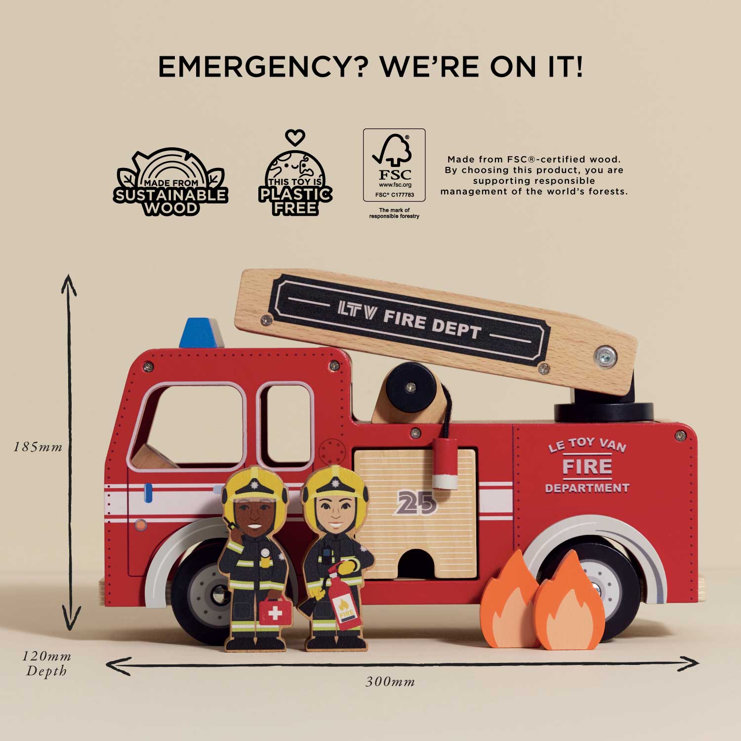 Wooden Fire Engine with Firefighter Characters