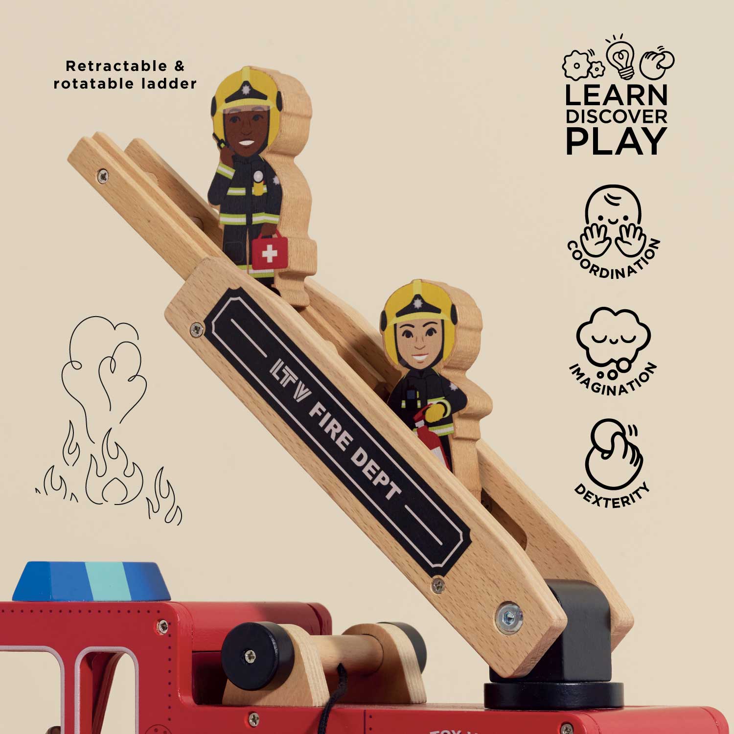Wooden Fire Engine with Firefighter Characters