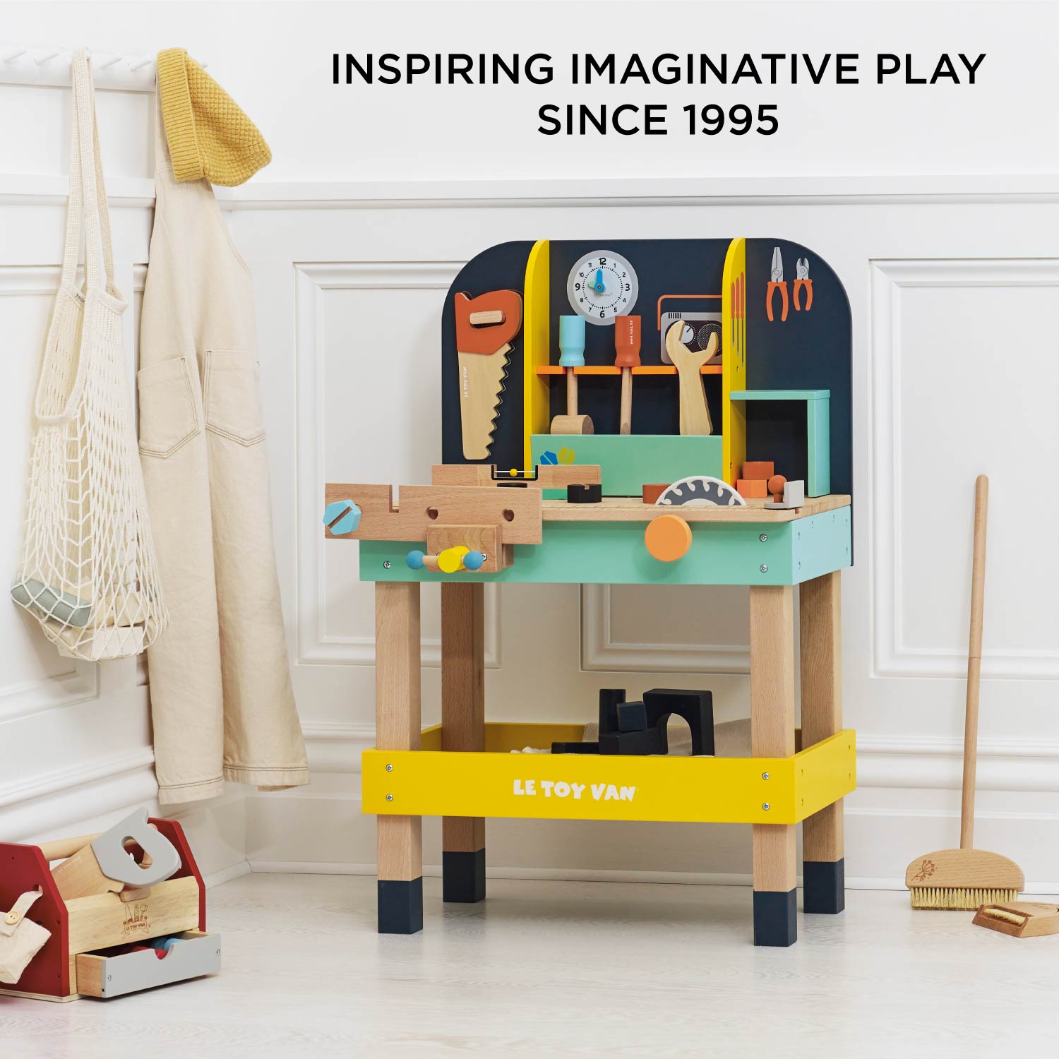 Toy Work Bench with 12 Wooden Accessories