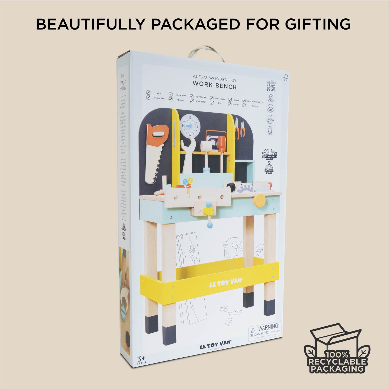 Toy Work Bench with 12 Wooden Accessories