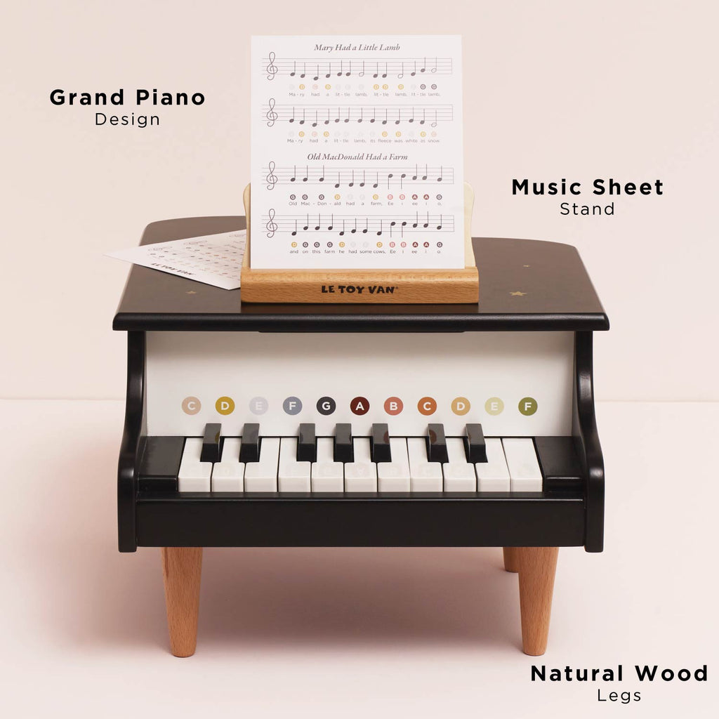 Wooden Grand Piano Toy with Music Stand and Nursery Rhyme Sheets