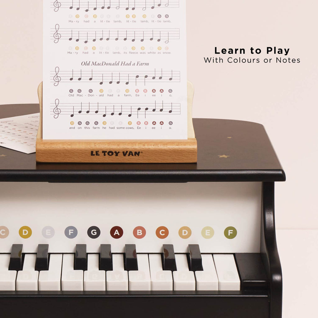 Wooden Grand Piano Toy with Music Stand and Nursery Rhyme Sheets