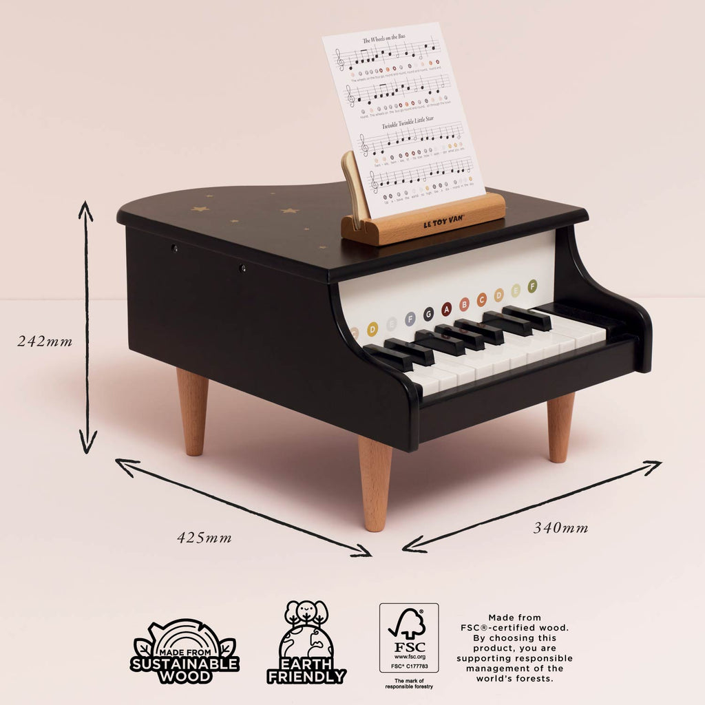Wooden Grand Piano Toy with Music Stand and Nursery Rhyme Sheets