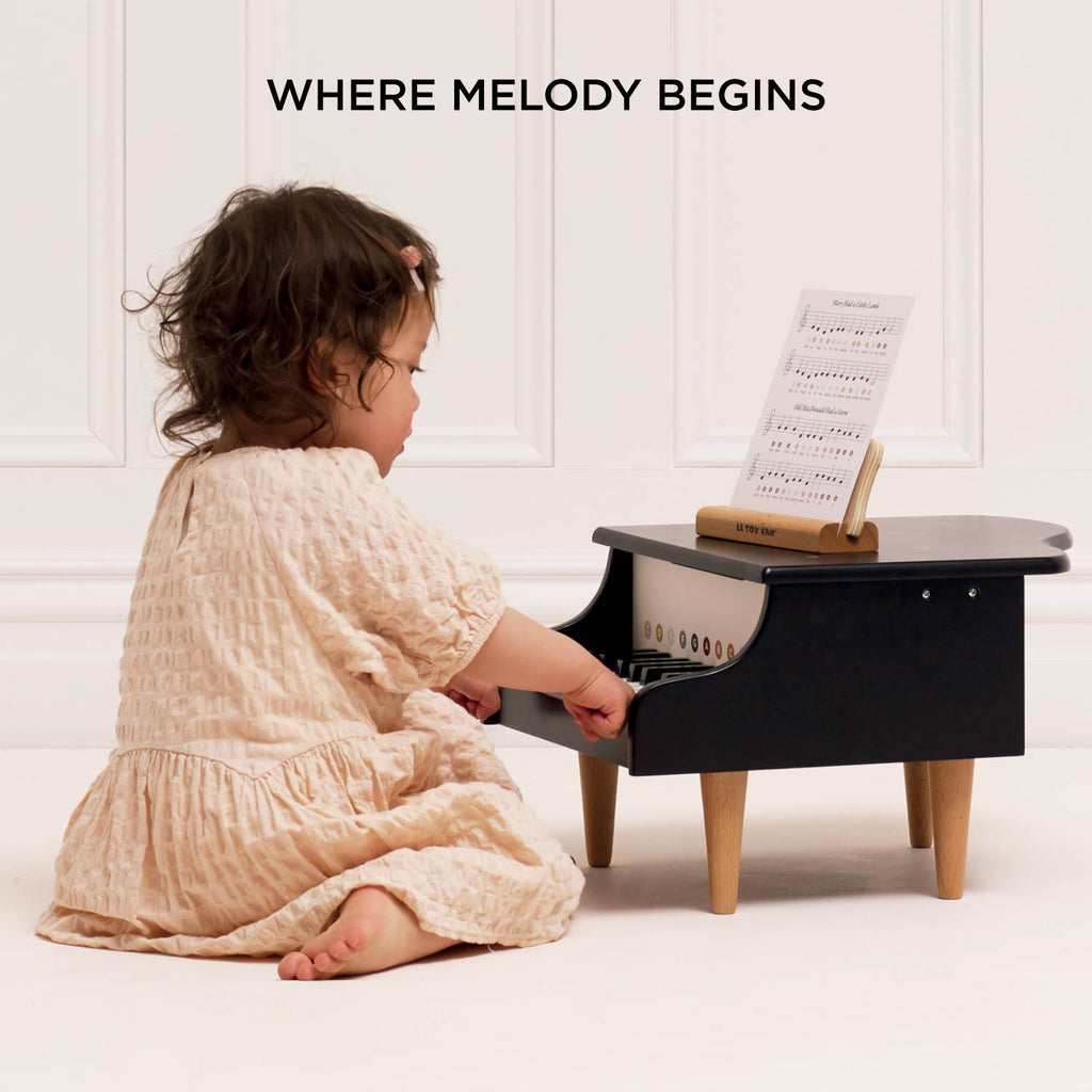 Wooden Grand Piano Toy with Music Stand and Nursery Rhyme Sheets