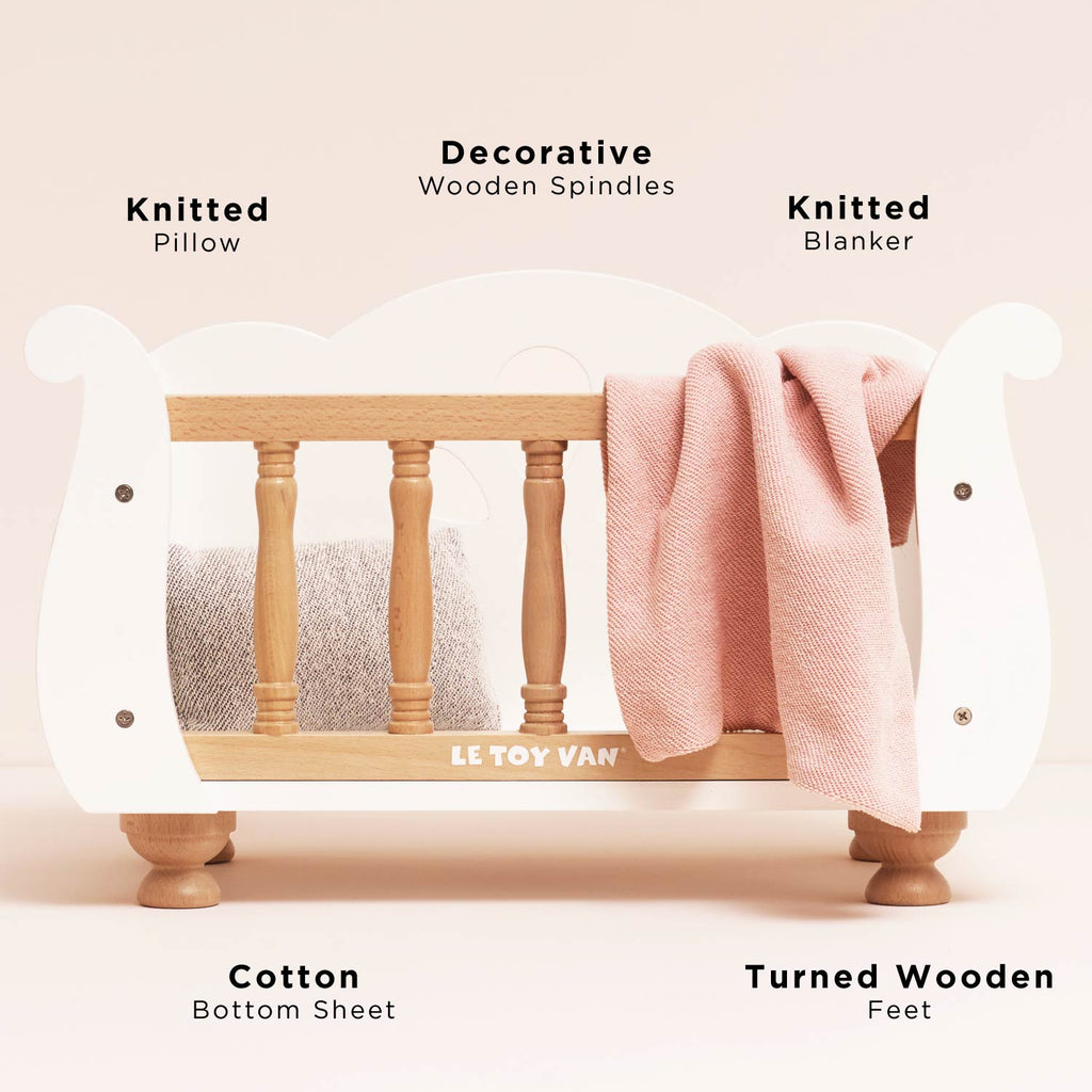 Wooden Doll's Cot with Bedding Set