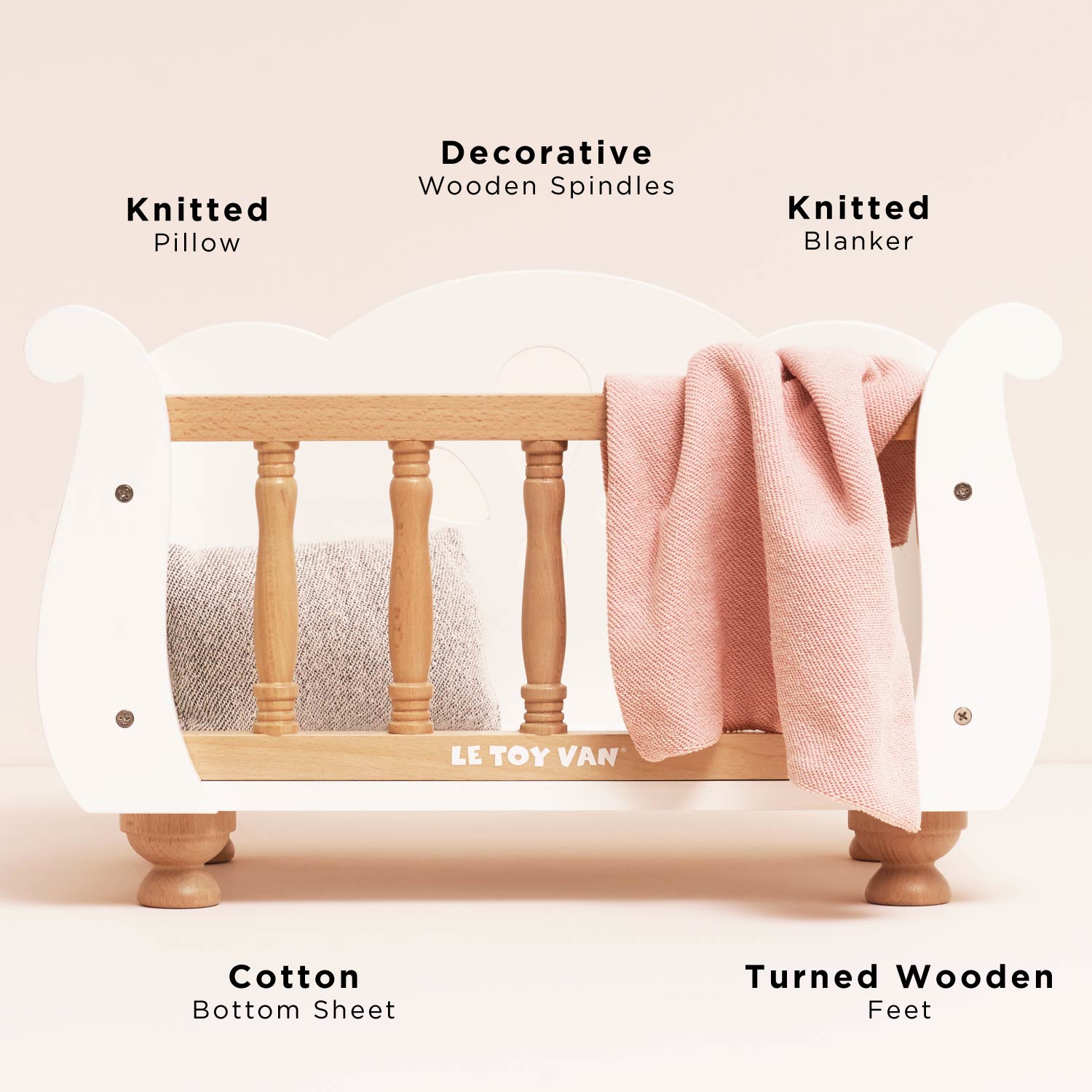 Wooden Doll's Cot with Bedding Set