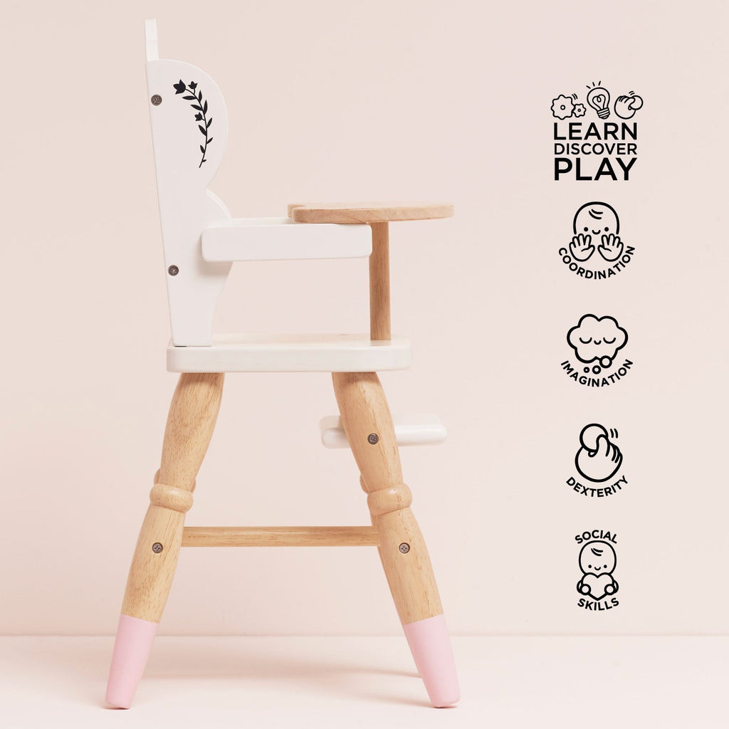 Wooden Doll High Chair for Pretend Play