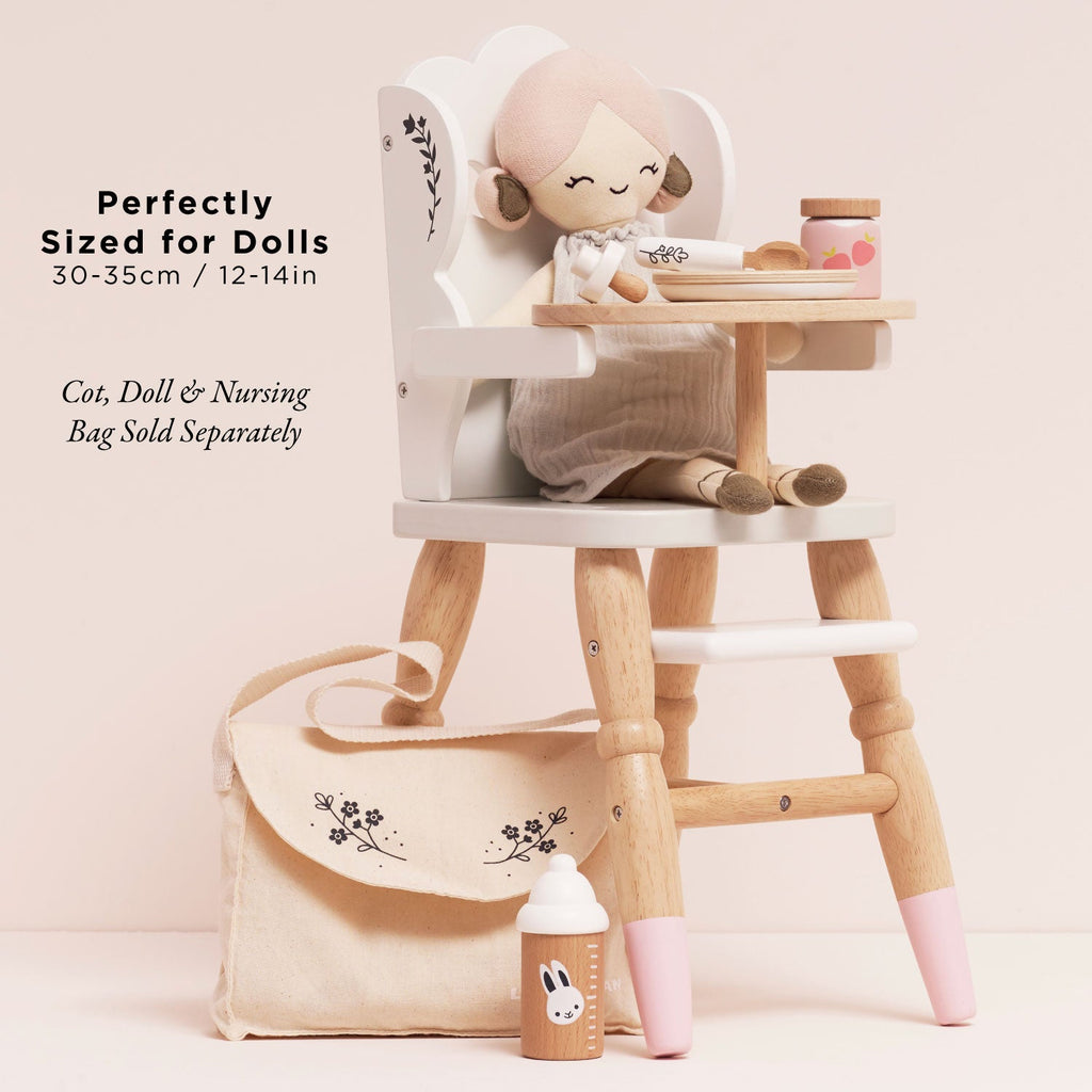 Wooden Doll High Chair for Pretend Play