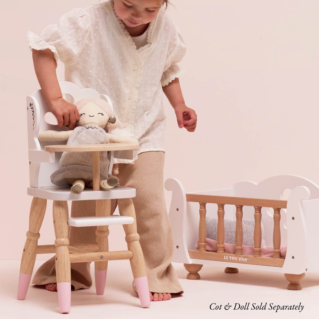 Wooden Doll High Chair for Pretend Play
