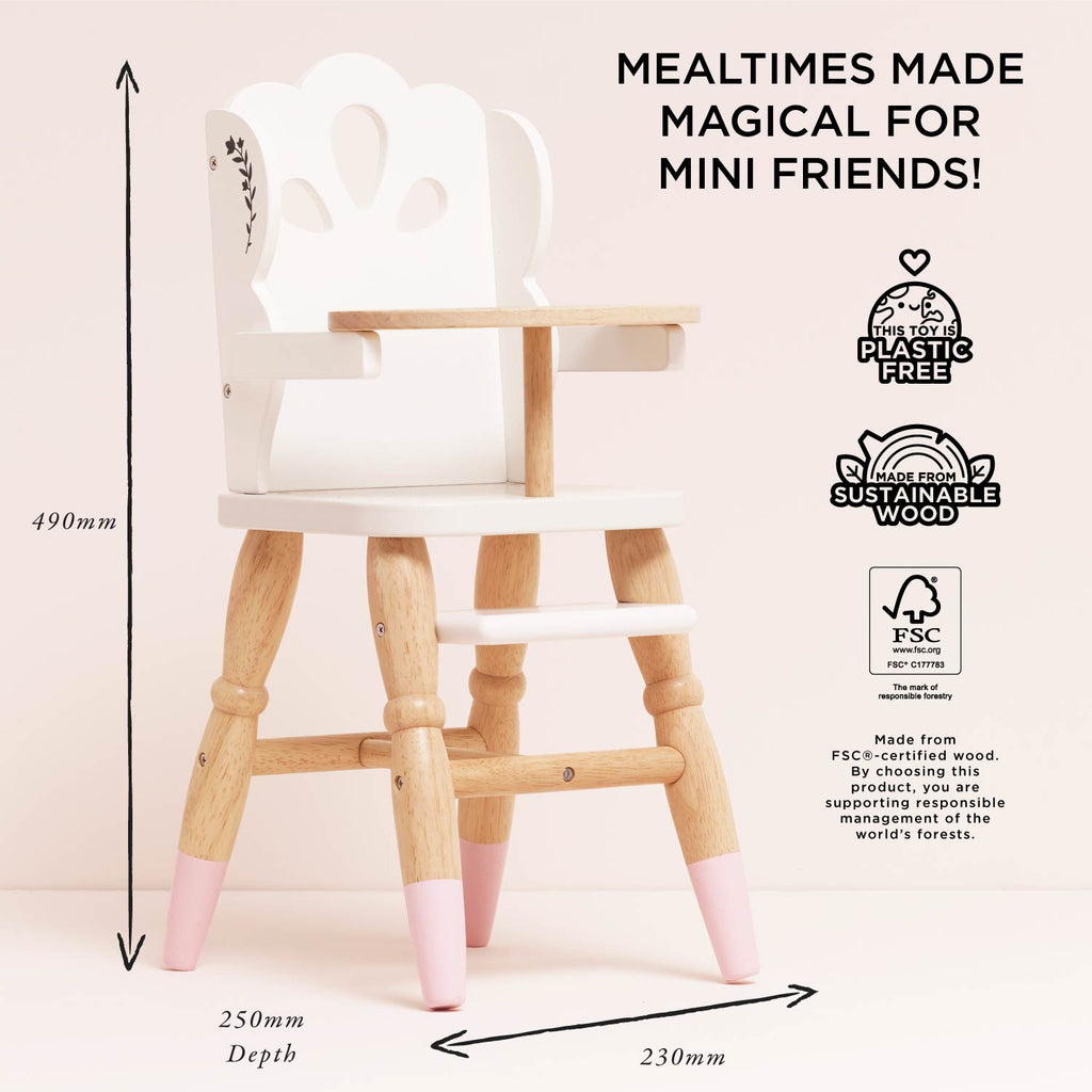 Wooden Doll High Chair for Pretend Play