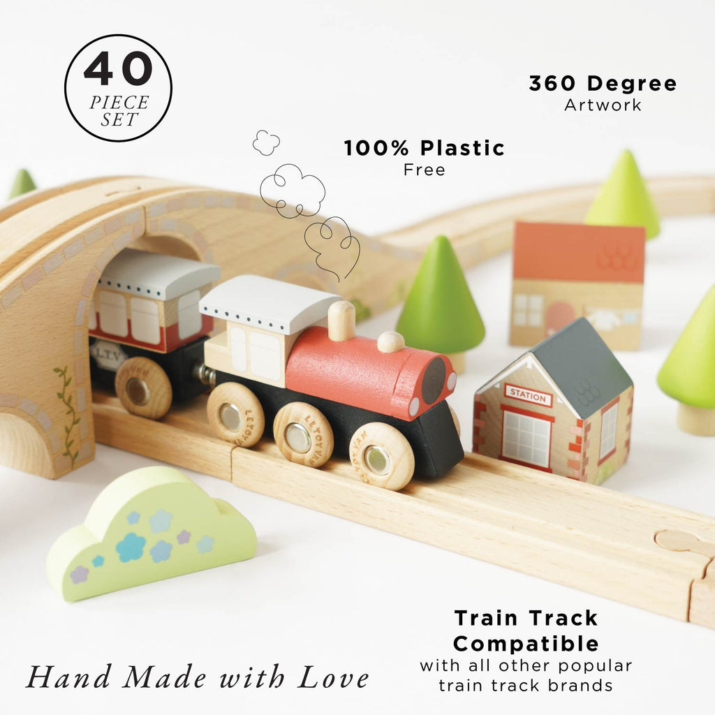 Wooden Figure of 8 Train Set with Bridges and Buildings