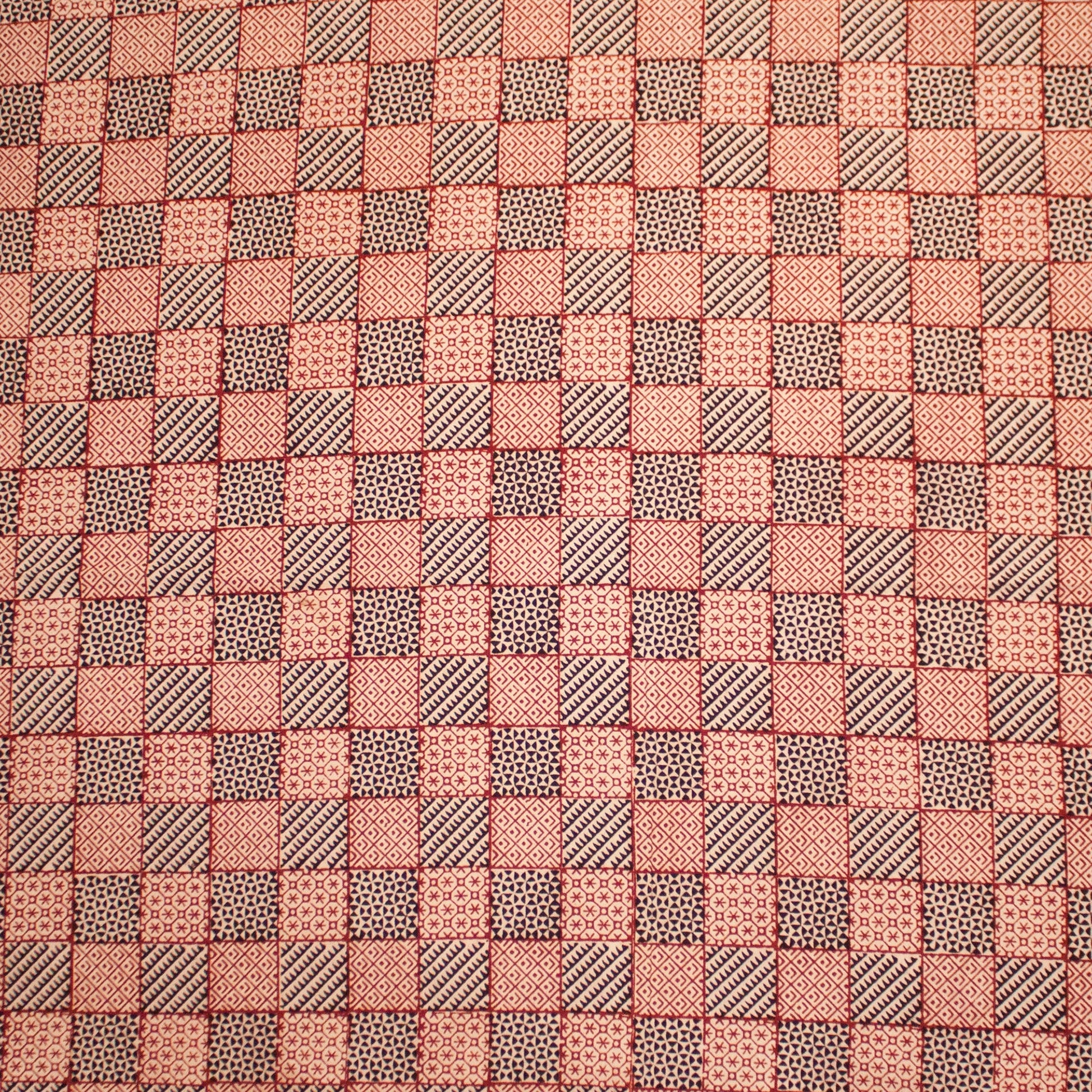 All Over Checks Mix Hand-block Print Table Cloth - White Red