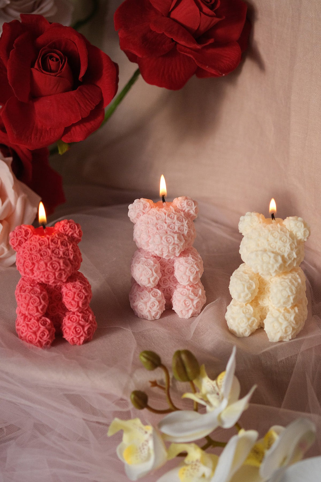 Teddy Bear Rose Candle - Small