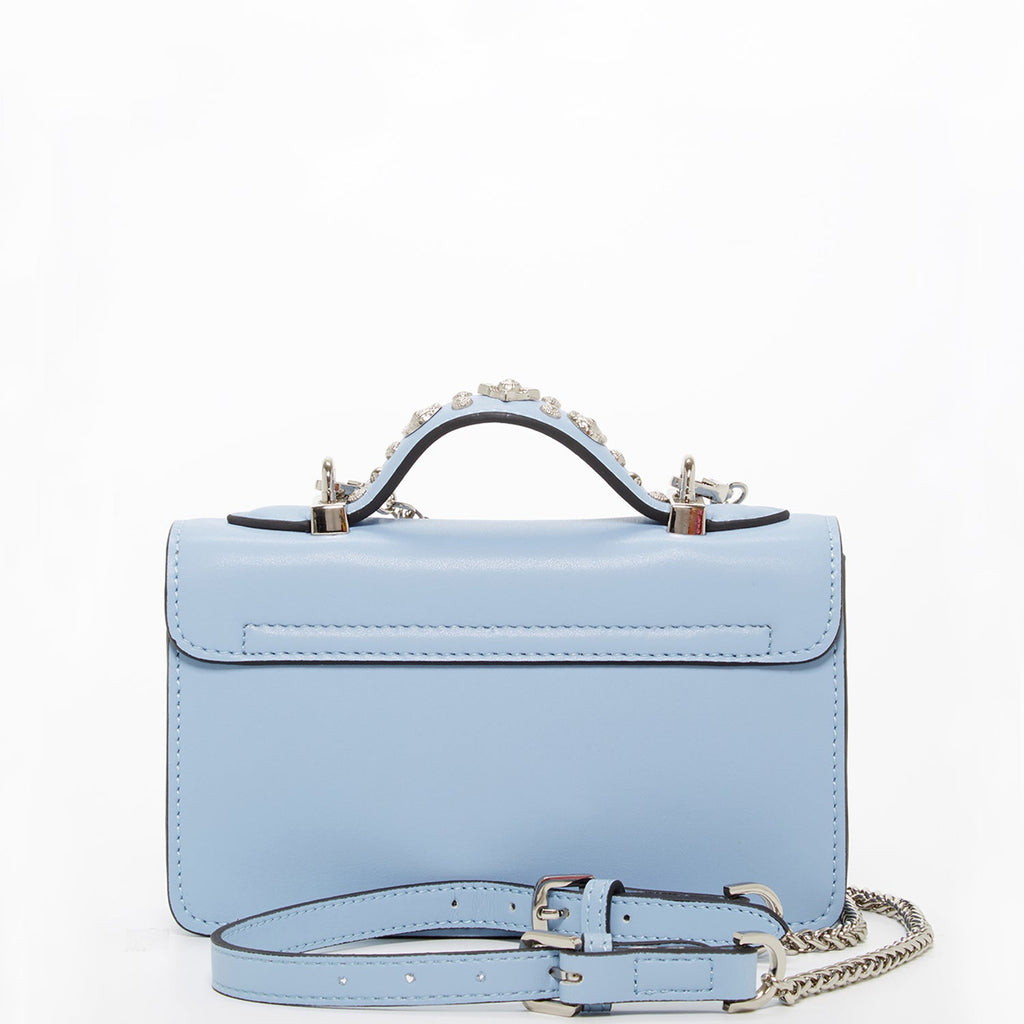 Small Sky Blue Leather Crossbody Bag with Studded Silver Hardware