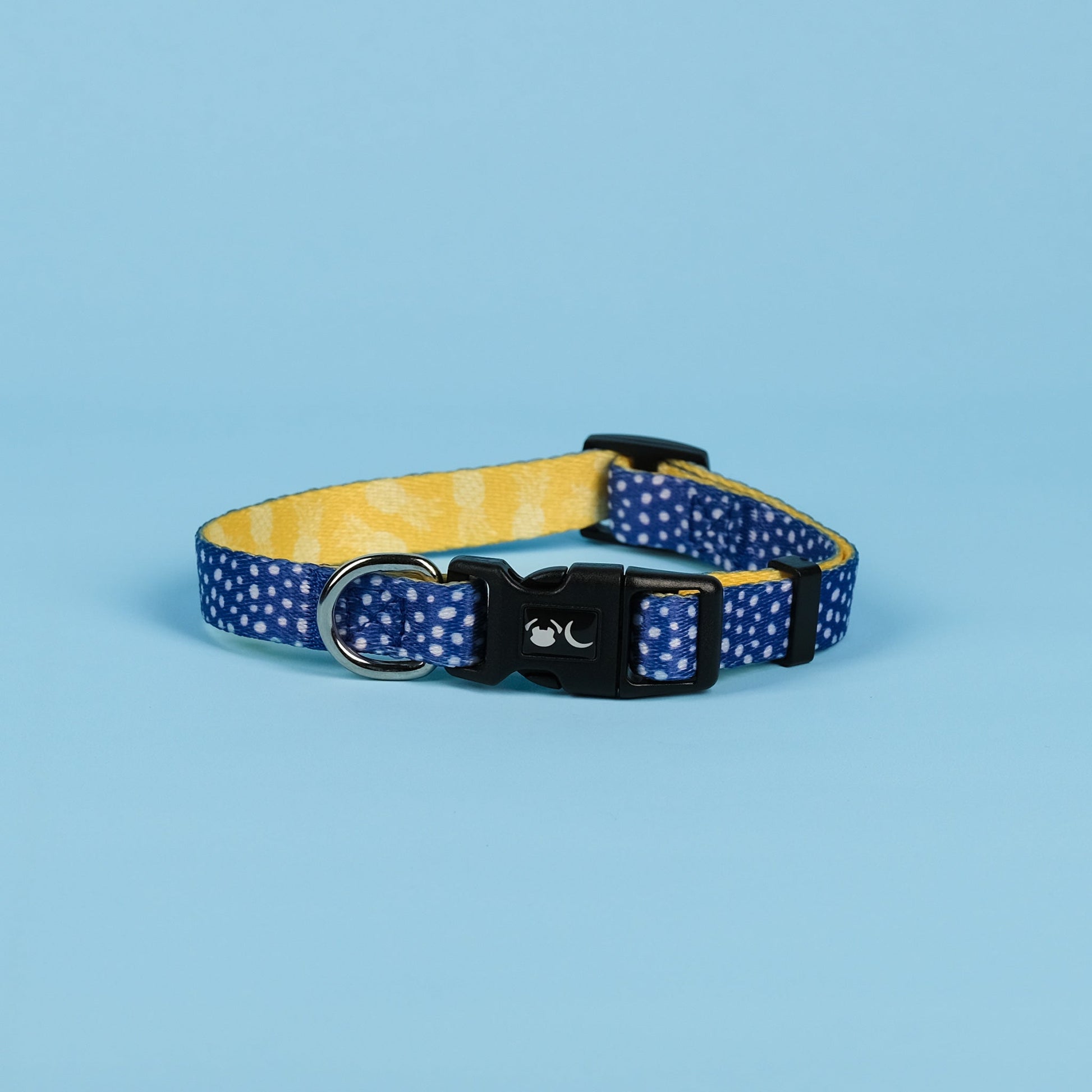 Minnie Dog Collar in Blue Polka Dot and Yellow
