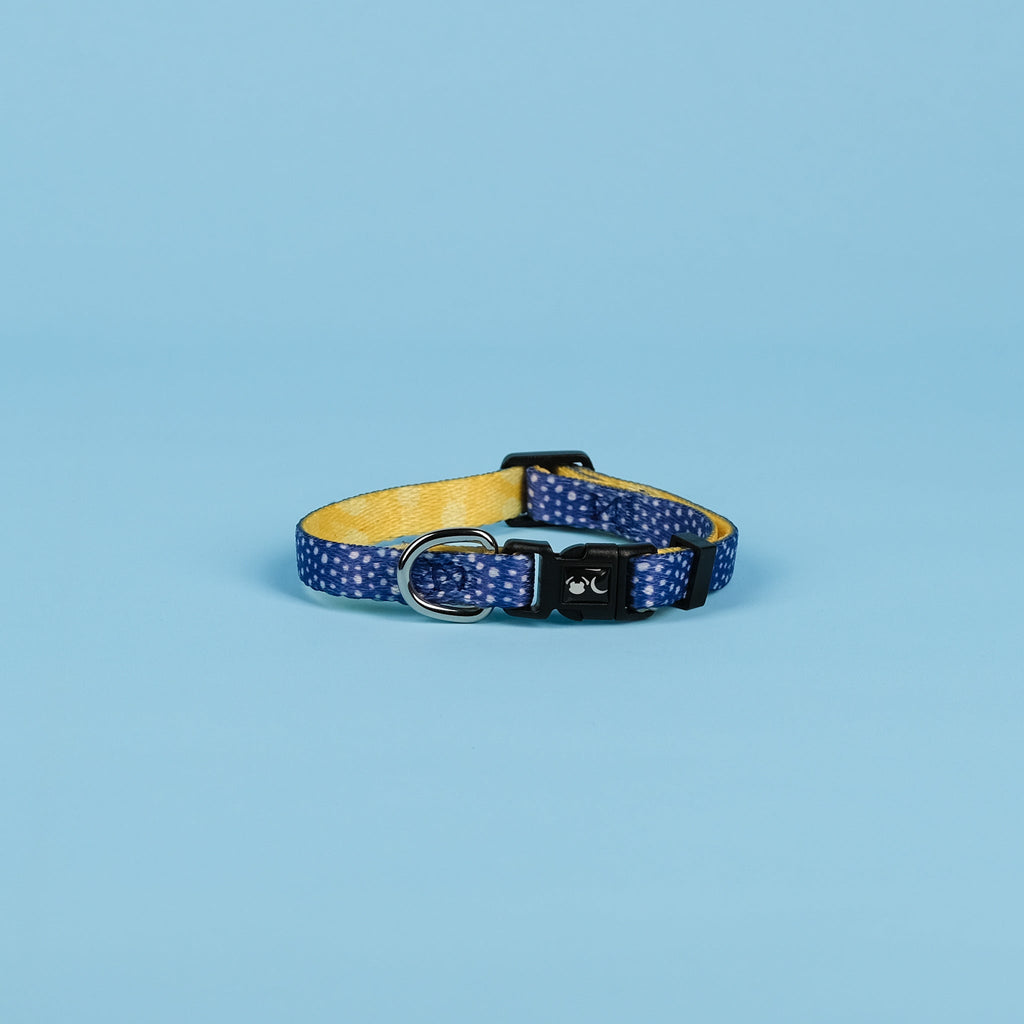 Minnie Dog Collar in Blue Polka Dot and Yellow