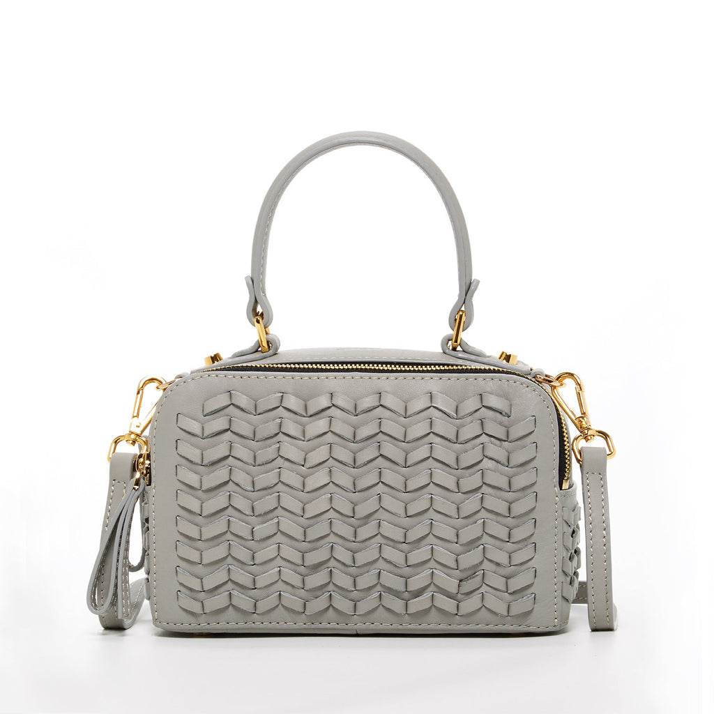 Light Gray Weave Leather Crossbody Purse