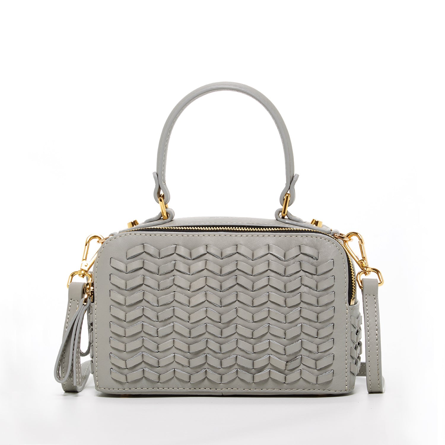 Light Gray Weave Leather Crossbody Purse