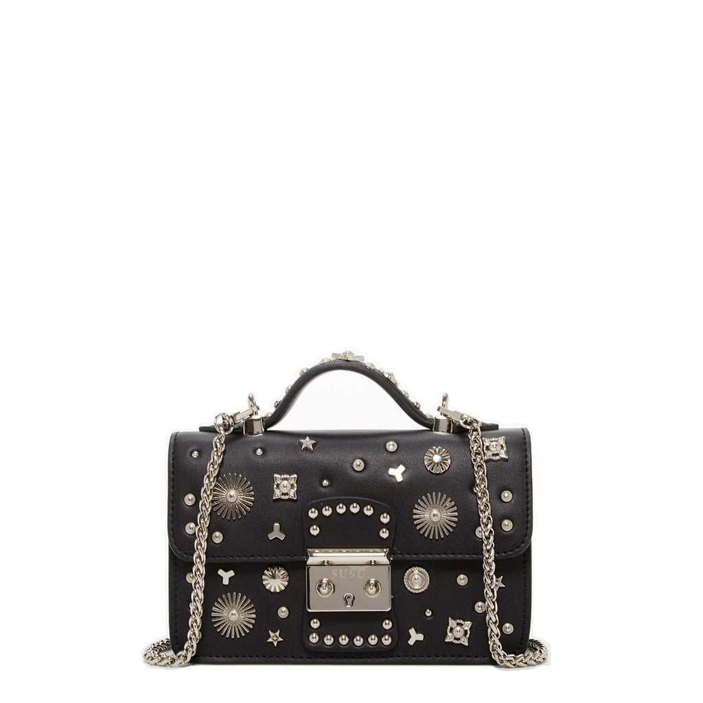 Studded Black Leather Crossbody Bag
