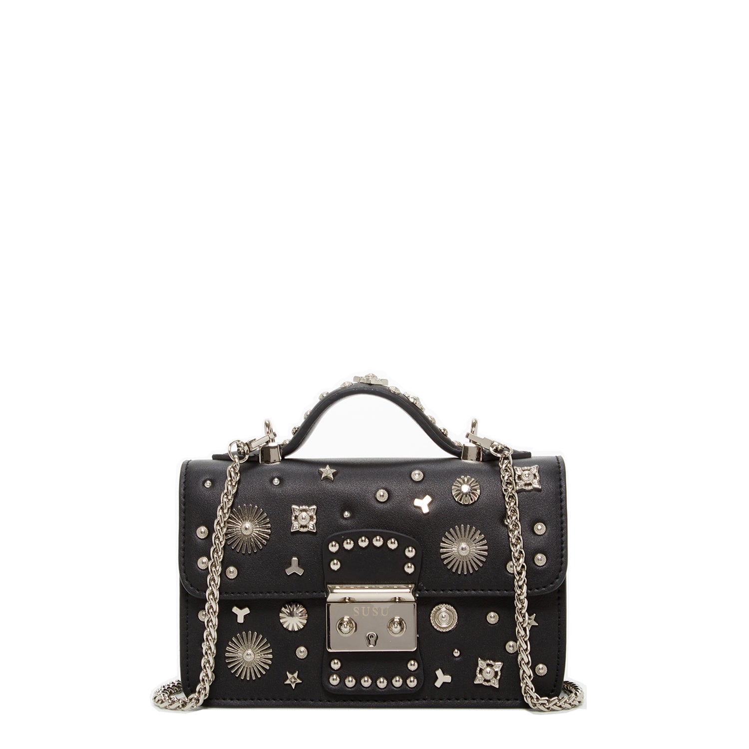 Studded Black Leather Crossbody Bag