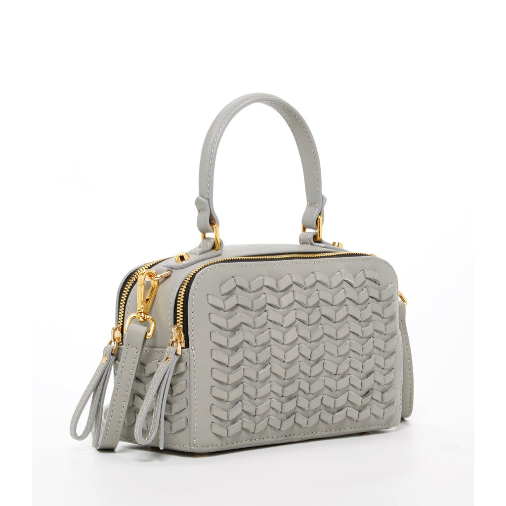 Light Gray Weave Leather Crossbody Purse