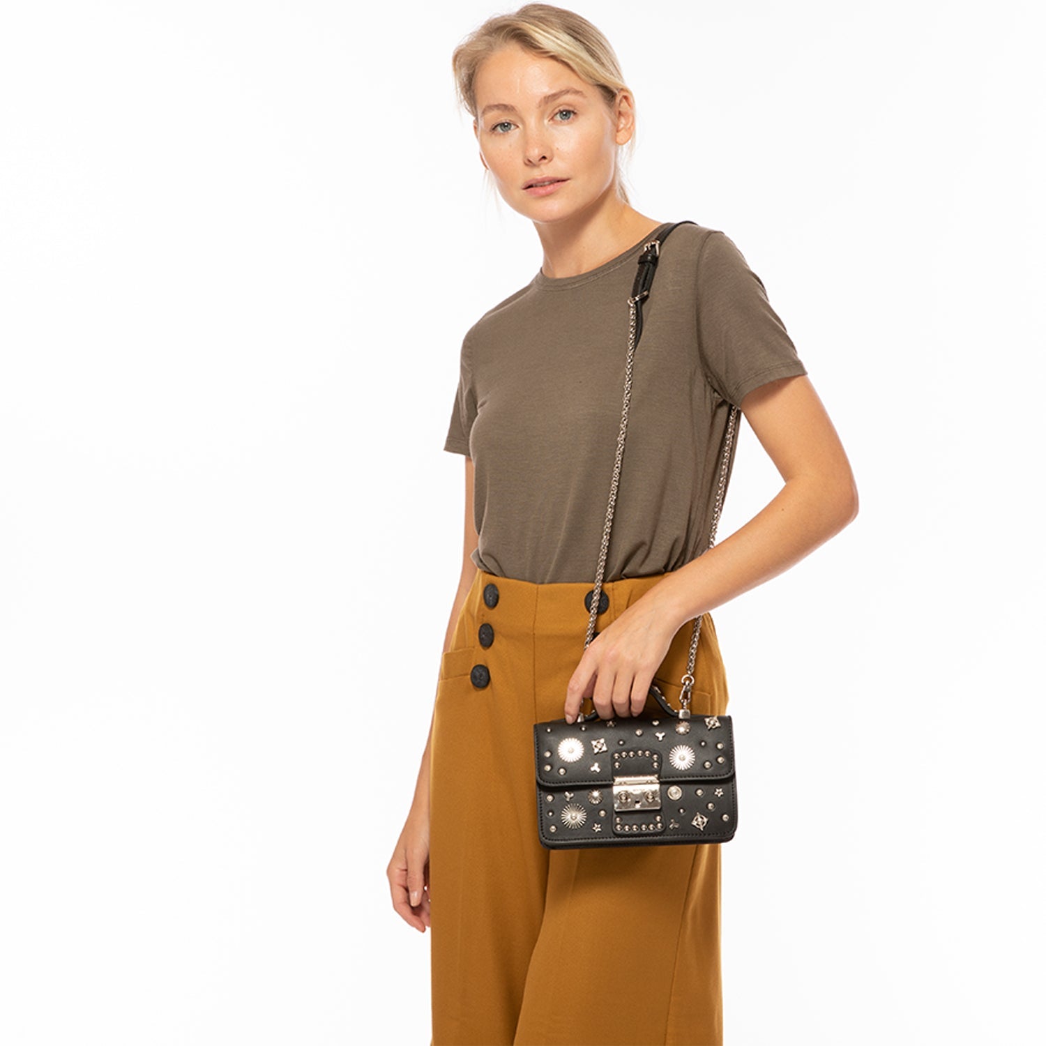 Studded Black Leather Crossbody Bag