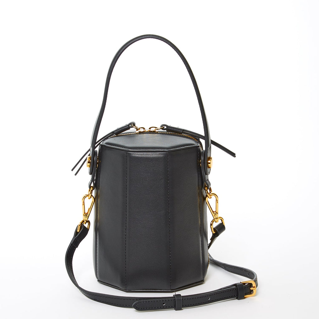 Black Leather Bucket Bag Crossbody Purse Small