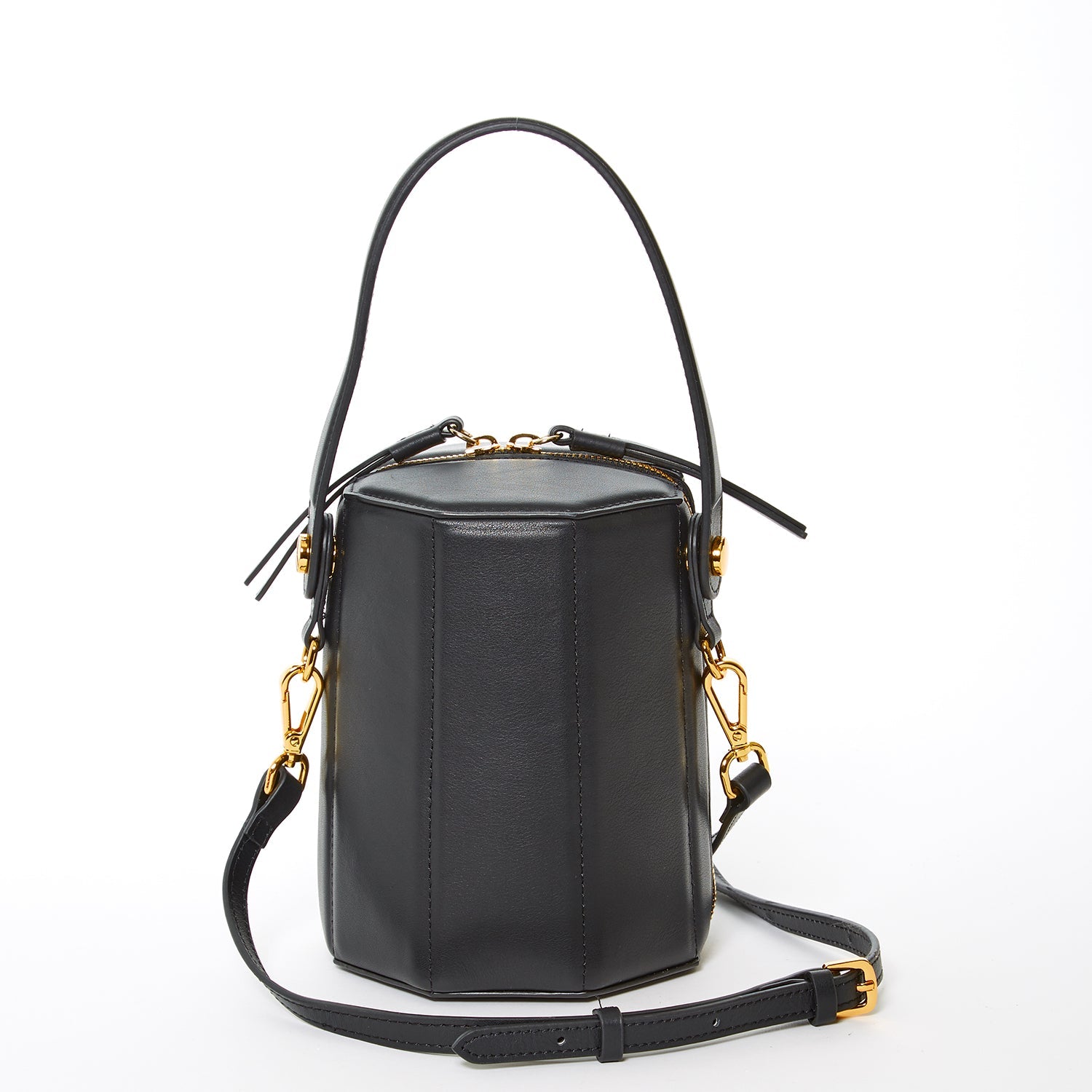 Black Leather Bucket Bag Crossbody Purse Small