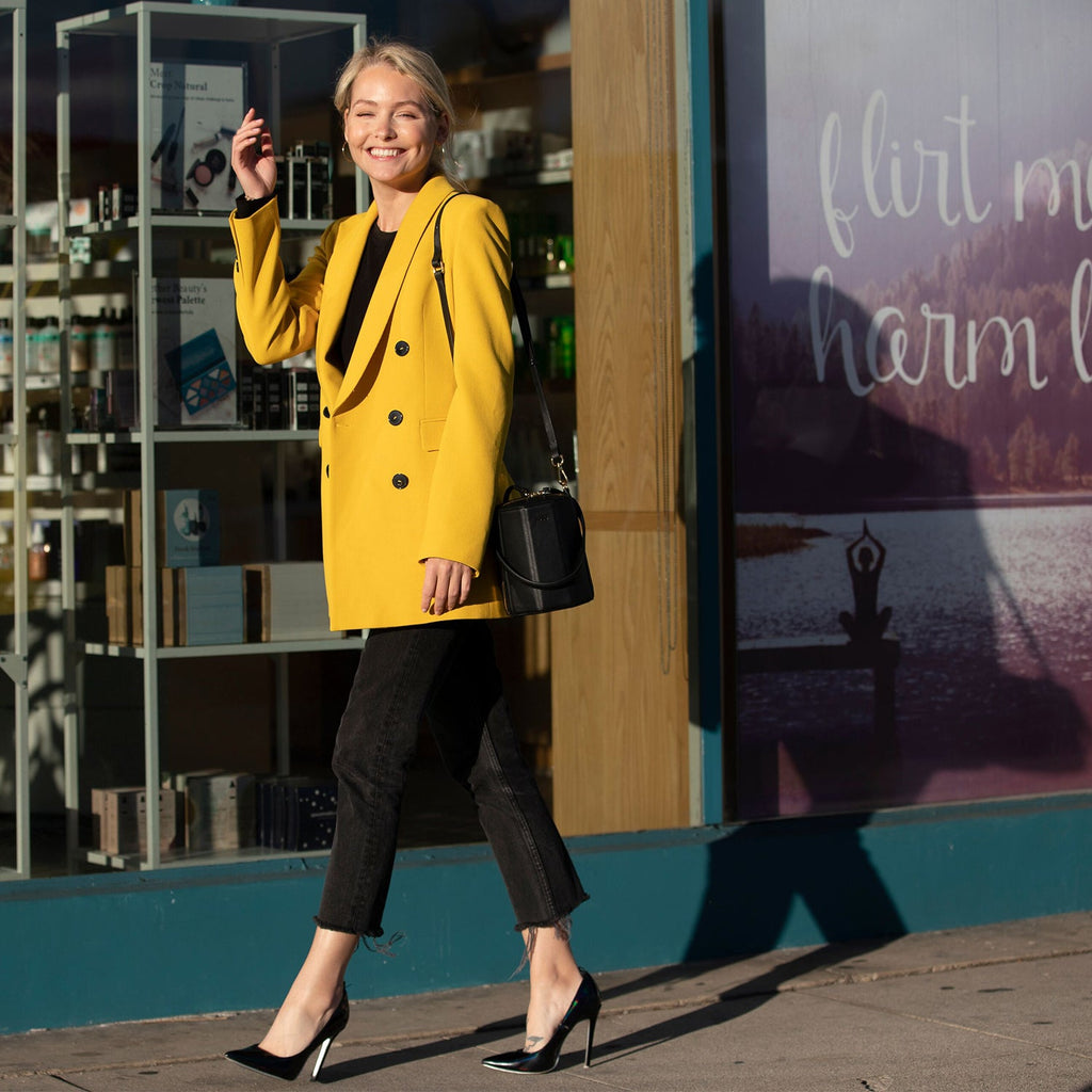 Black Leather Bucket Bag Crossbody Purse Small