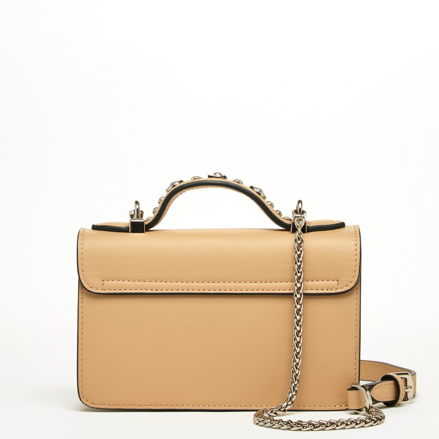 Small Leather Crossbody Bag with Studs in Tan