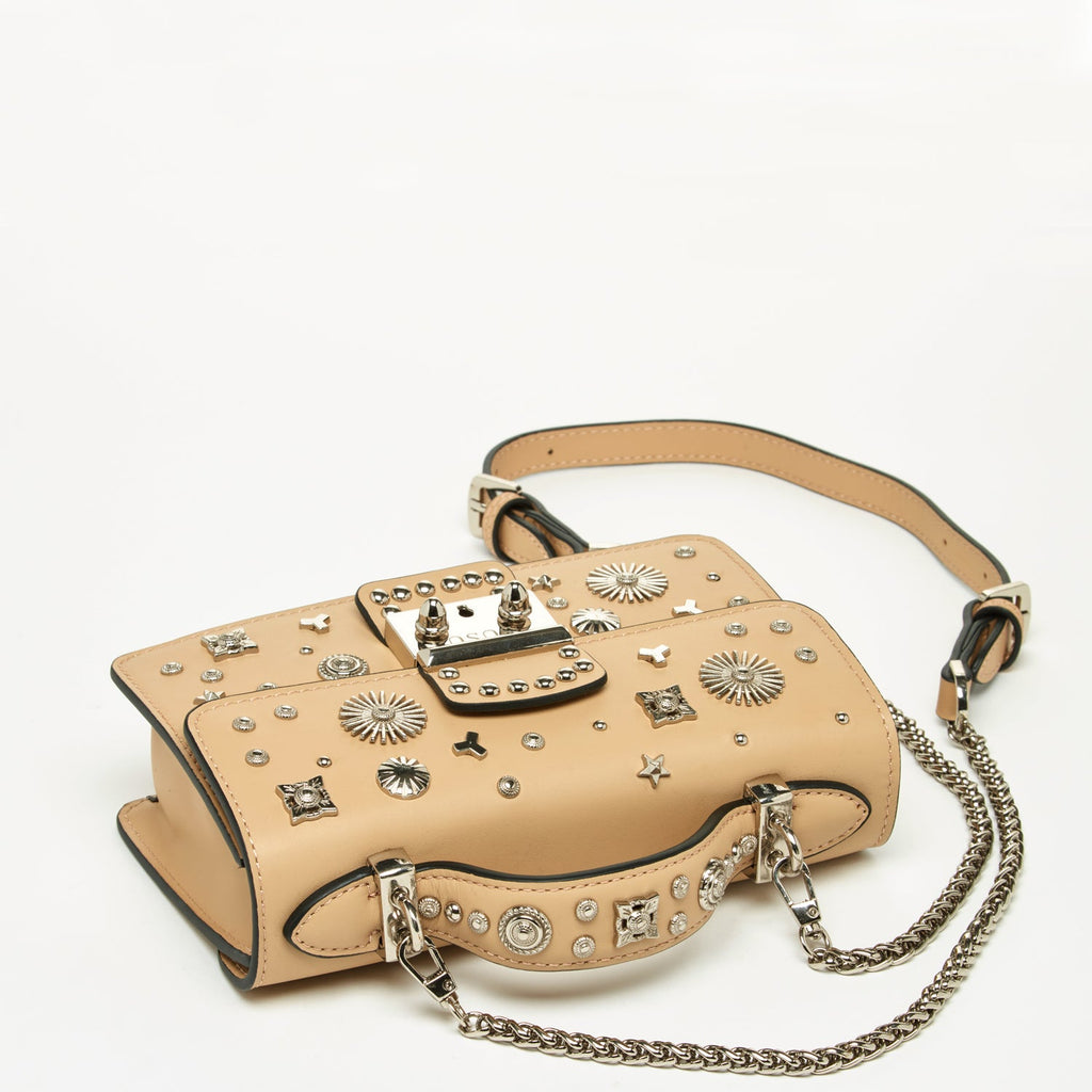 Small Leather Crossbody Bag with Studs in Tan