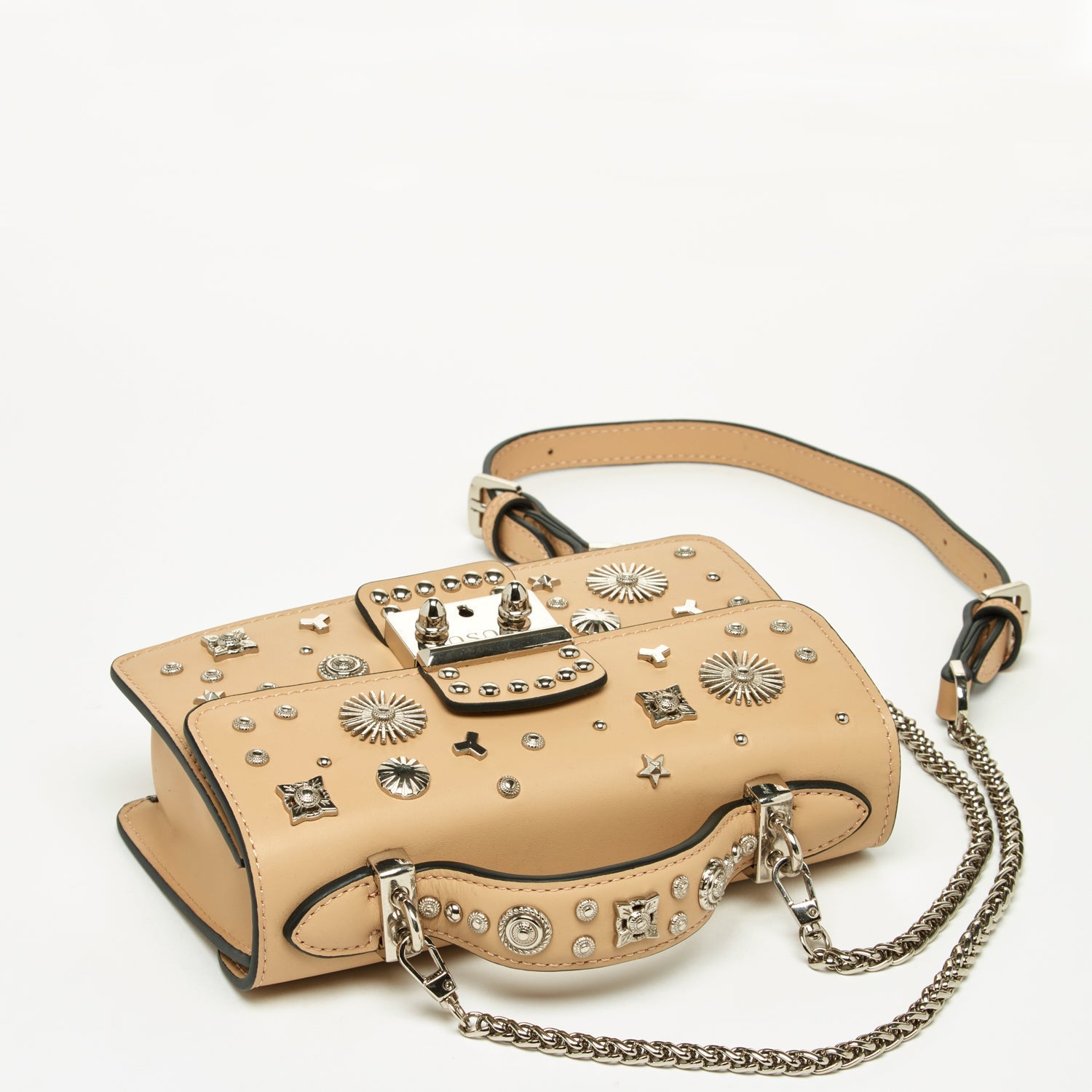 Small Leather Crossbody Bag with Studs in Tan