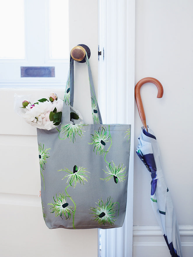 Thistle on Grey Cotton Canvas Tote Bag