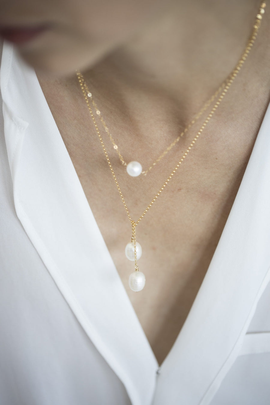 Dual Pearl Necklace – Elegant & Adjustable in Silver or Gold by New Vintage by Kriss at brixbailey.com