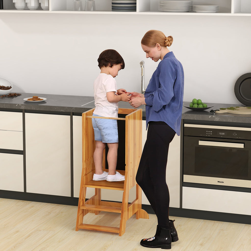 Kitchen Step Stool with Chalkboard and Whiteboard for Toddlers Grey