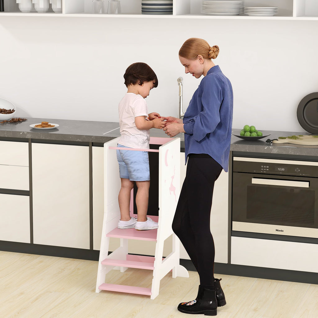 Kitchen Step Stool with Chalkboard and Whiteboard for Toddlers Grey