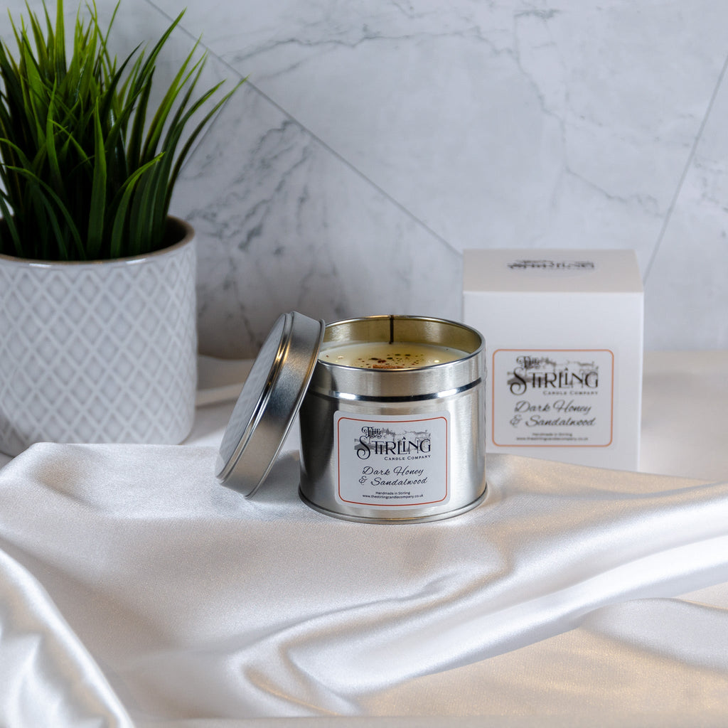 Dark Honey & Sandalwood - Travel Tin Candle - Wooden Wick